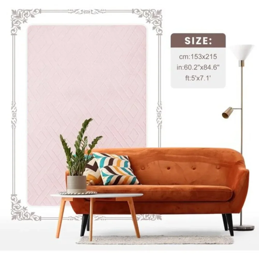 New 5x7 Ultra Soft Pink Shag Rug, Washable Non-Slip Carpet for Home & Room
